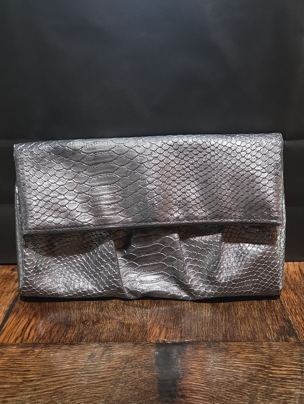 Silver Snakeskin Clutch